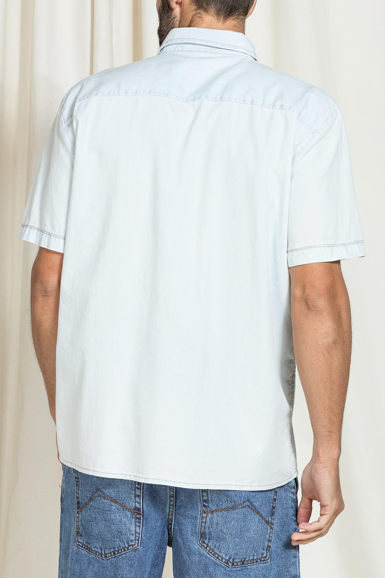 camicia manica corta in denim replica leggero