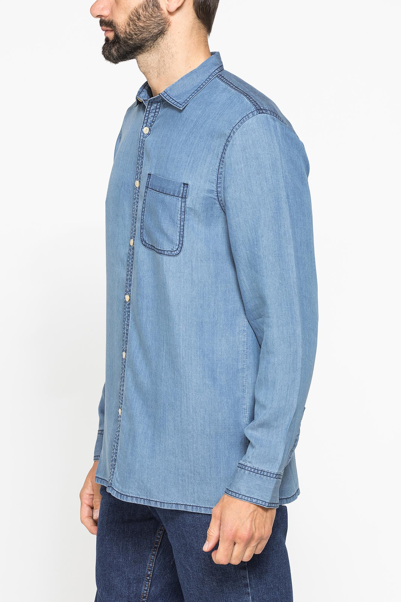 camicia manica lunga in lyocell effetto denim