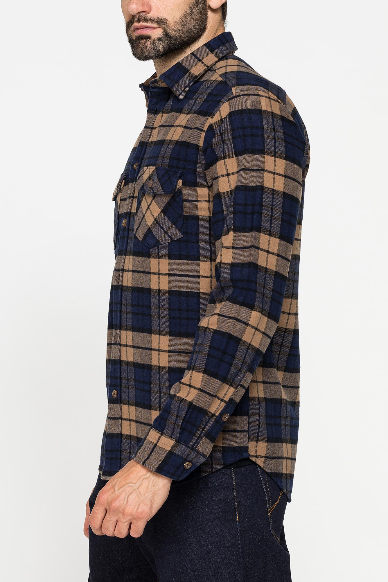 camicia fantasia in flanella pesante con doppio taschino