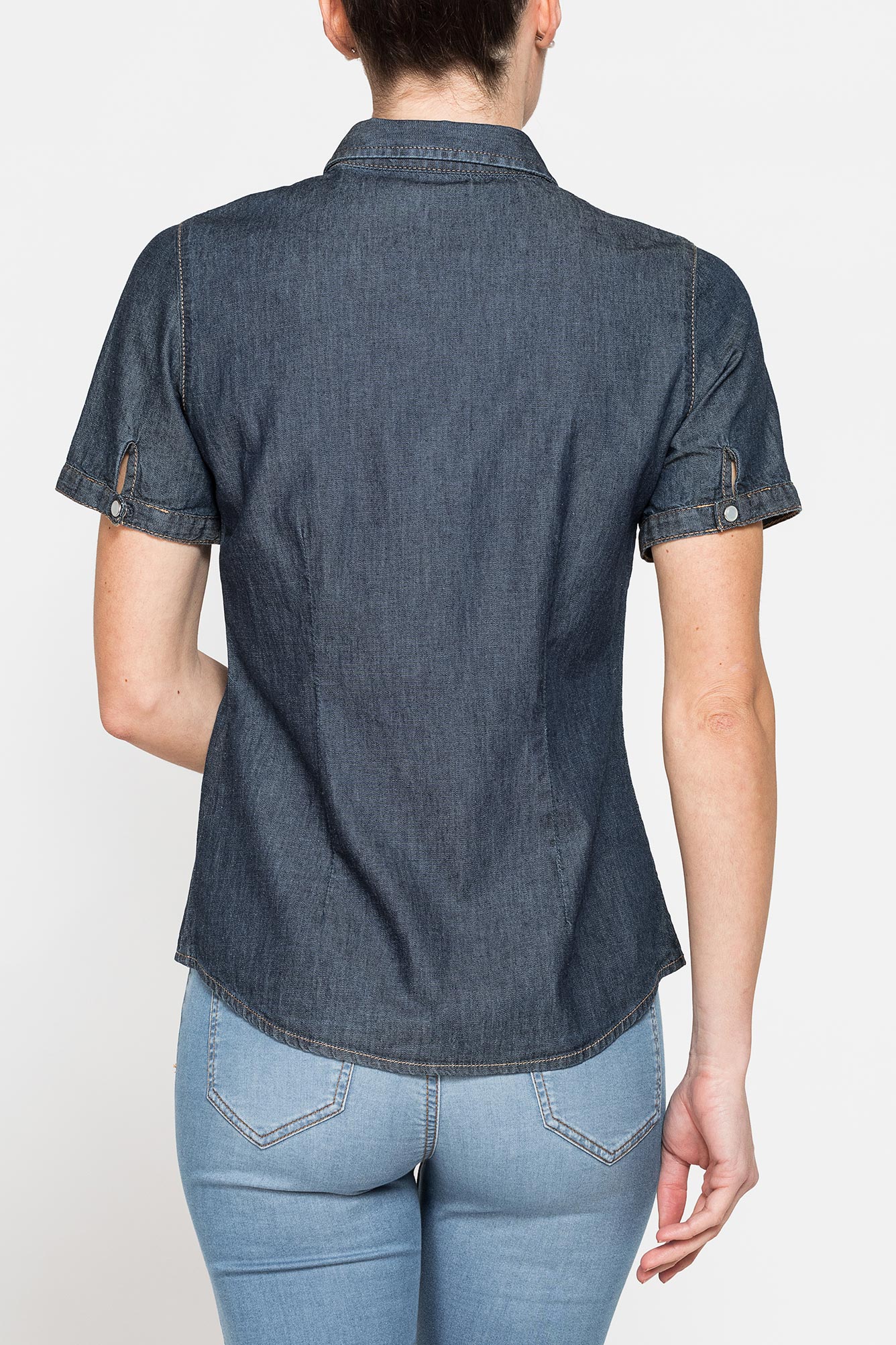 camicia slim fit a manica corta in denim leggero 7oz