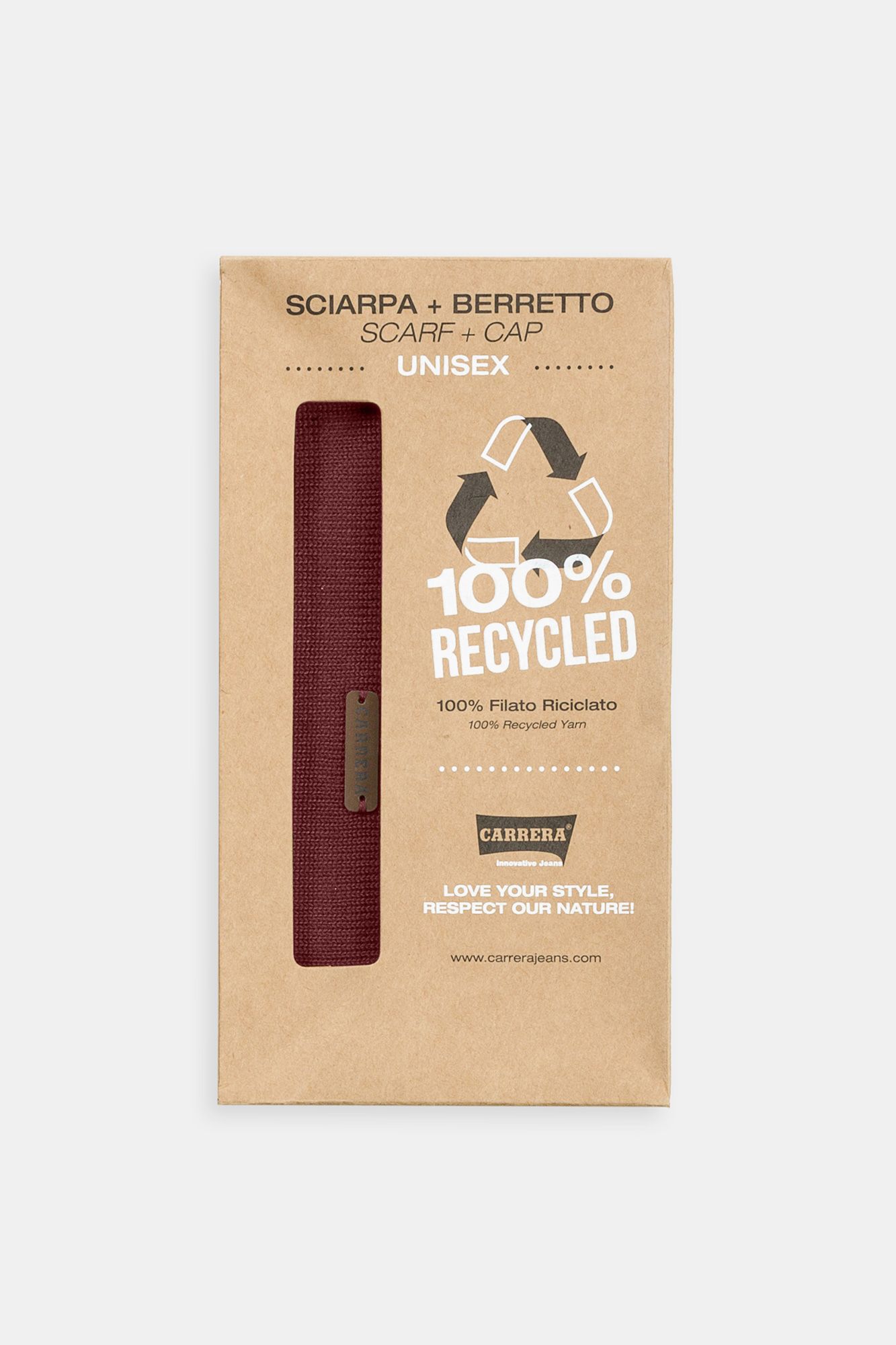 set regalo sciarpa e berretto in tessuto riciclato