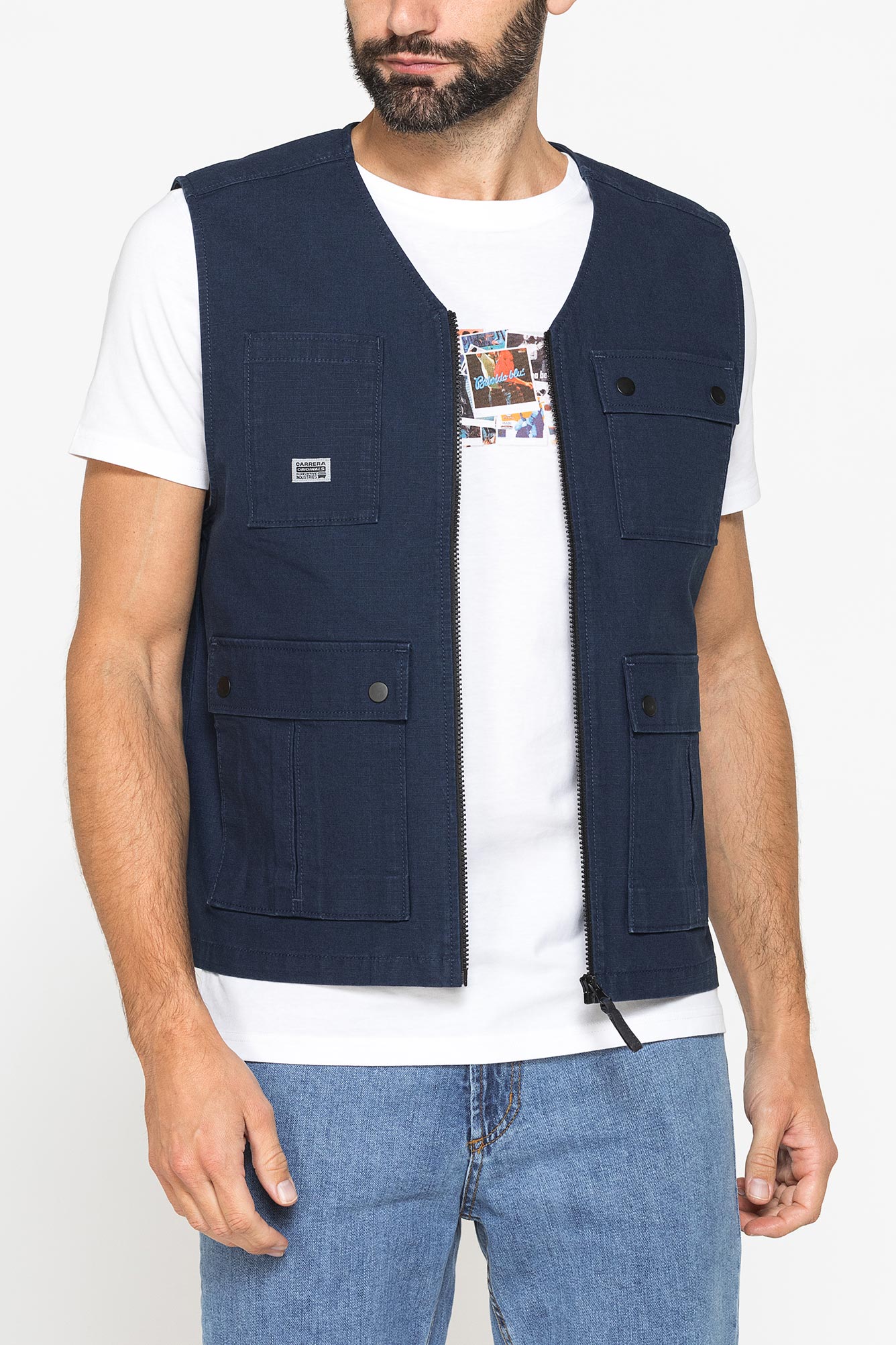 gilet multitasche utility in ripstop con chiusura zip