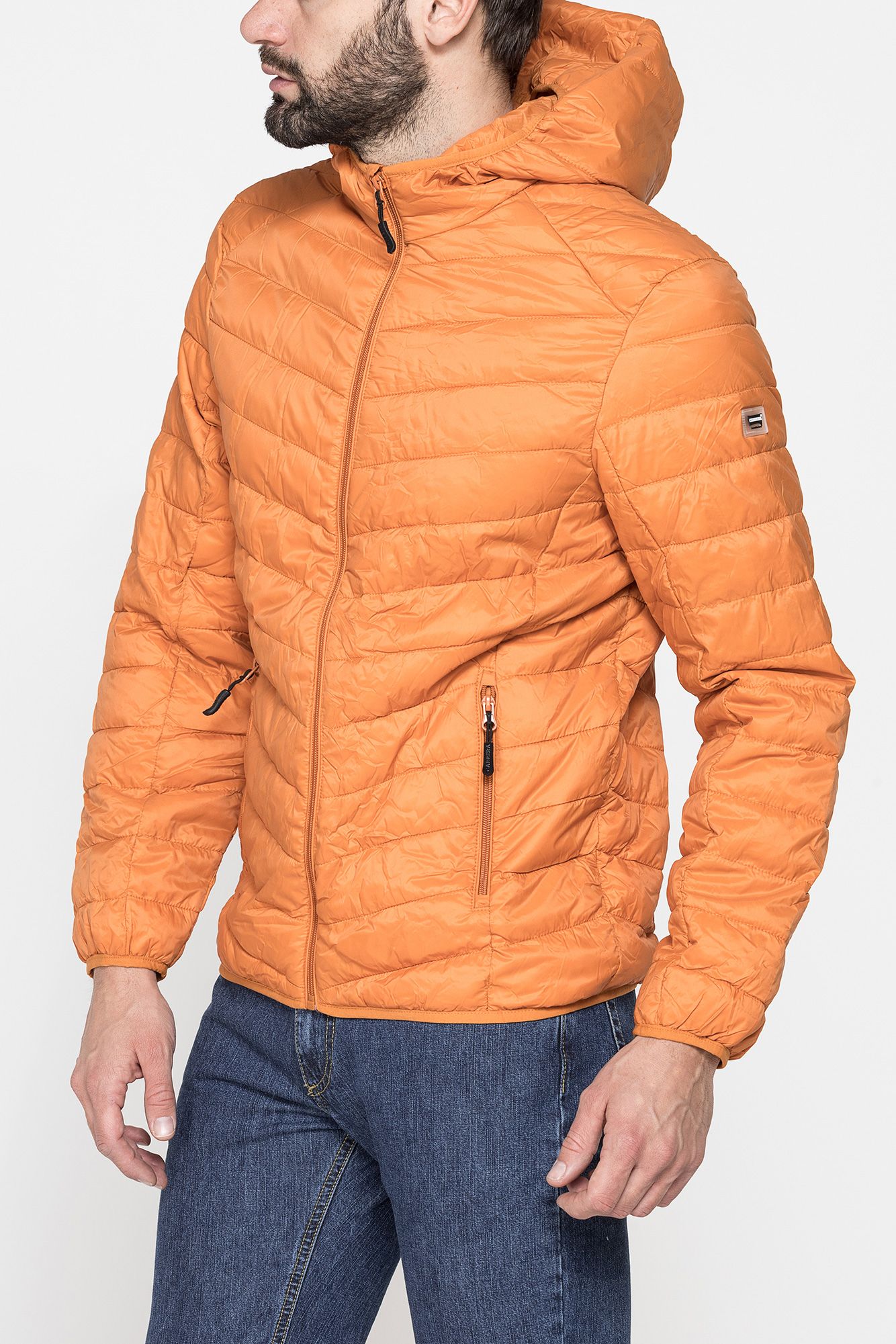 giubbino manica lunga con cappuccio ultra light tessuto ed imbottitura in materiale riciclato