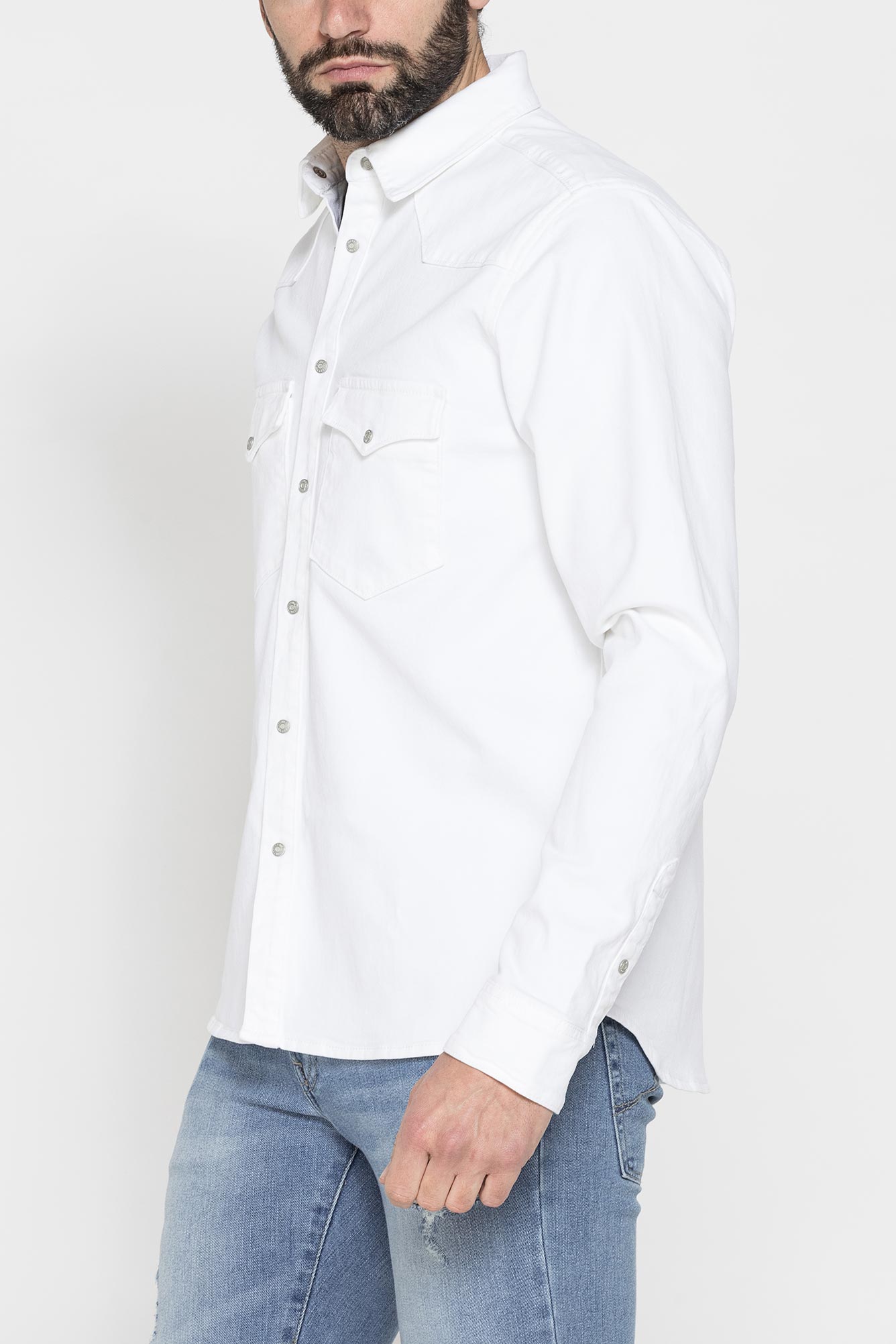 giacca manica lunga in bull denim effetto vintage