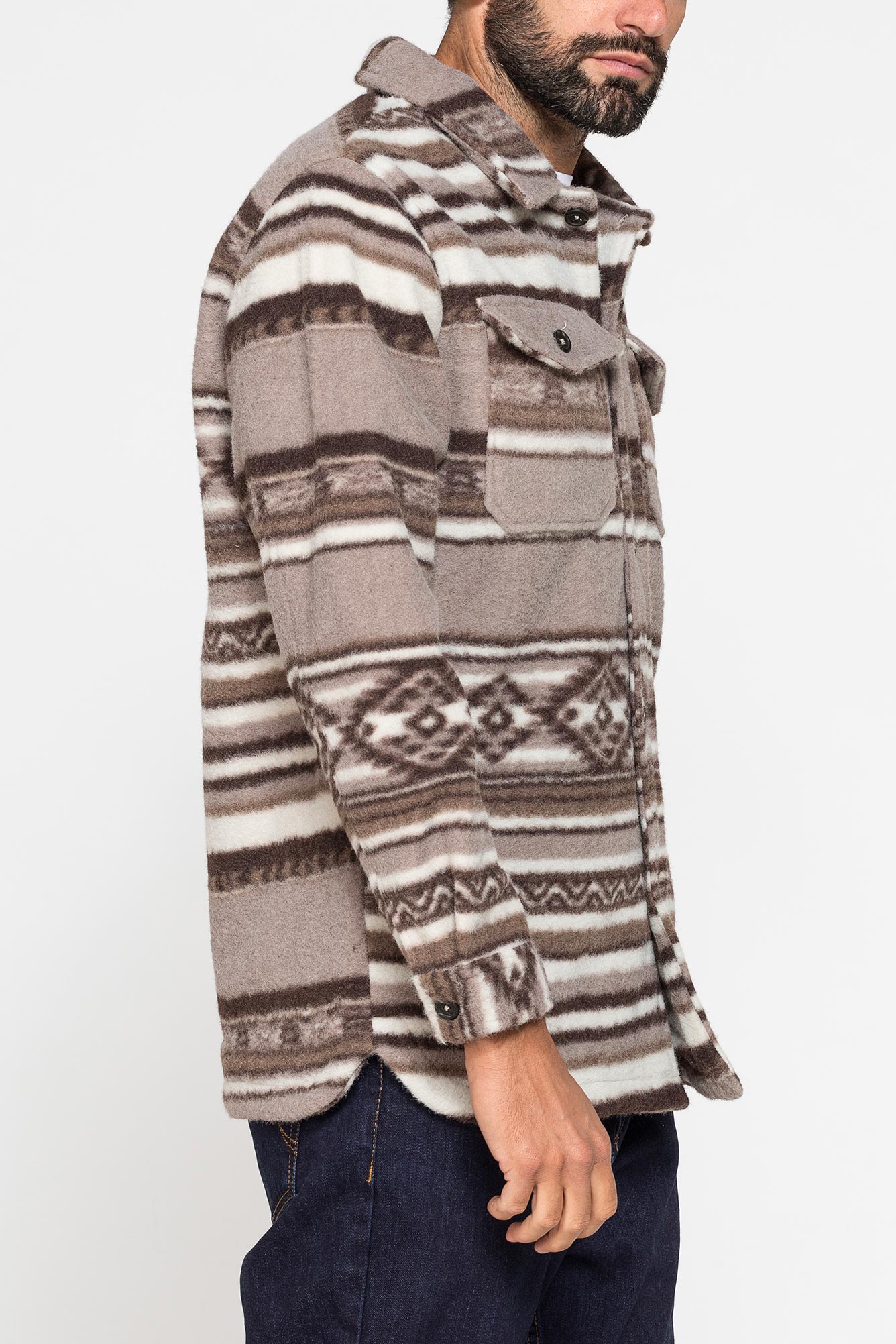 giacca camicia in tessuto pesante stampato tipo pile