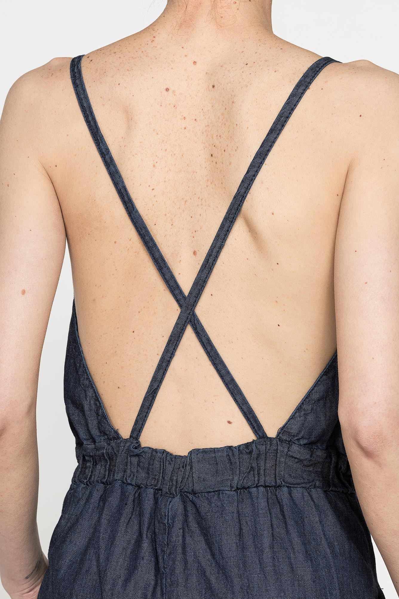 abito lungo con top incrociato in denim leggero 7oz