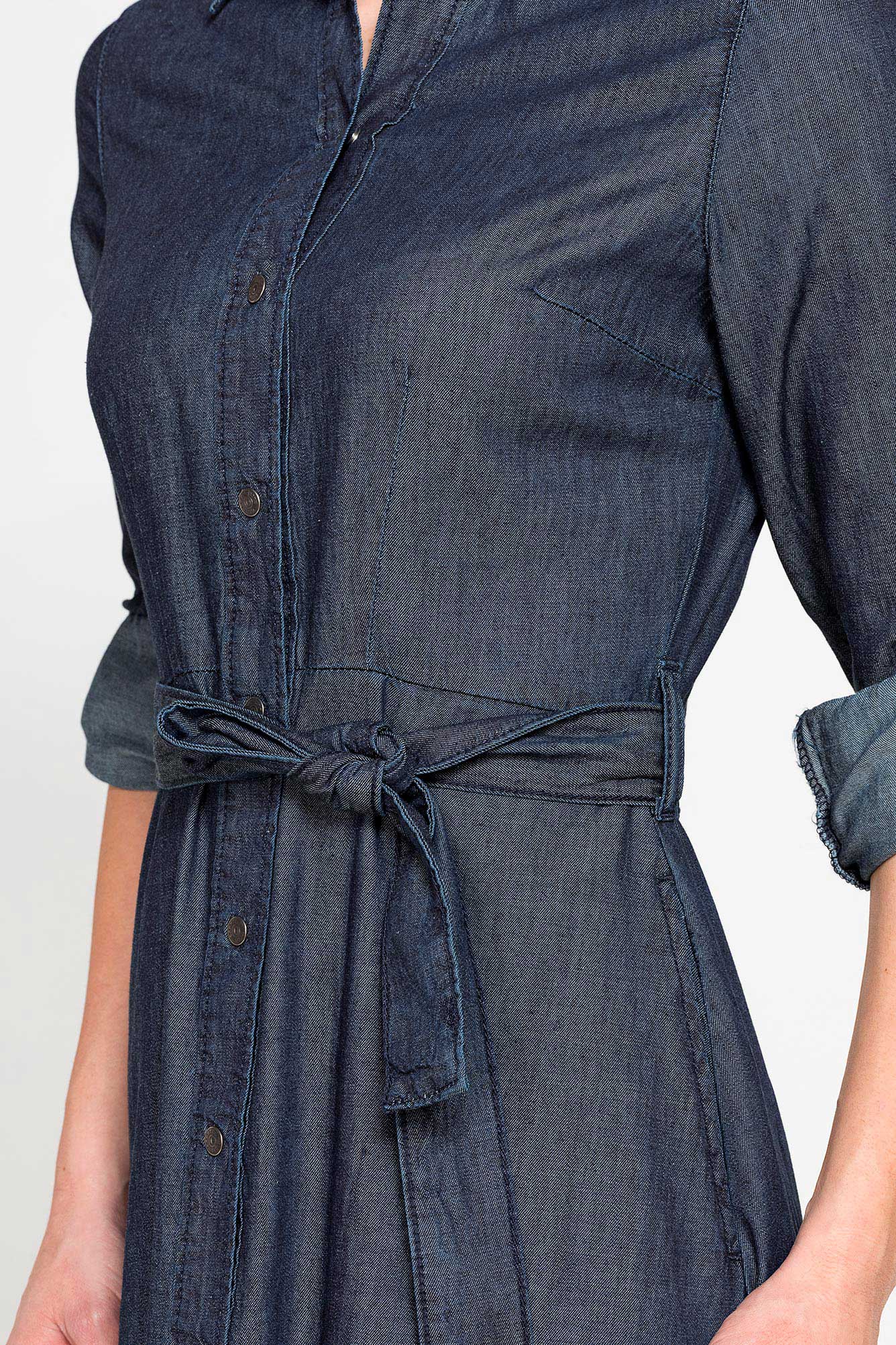 abito lungo con tasche frontali in denim leggero 7oz