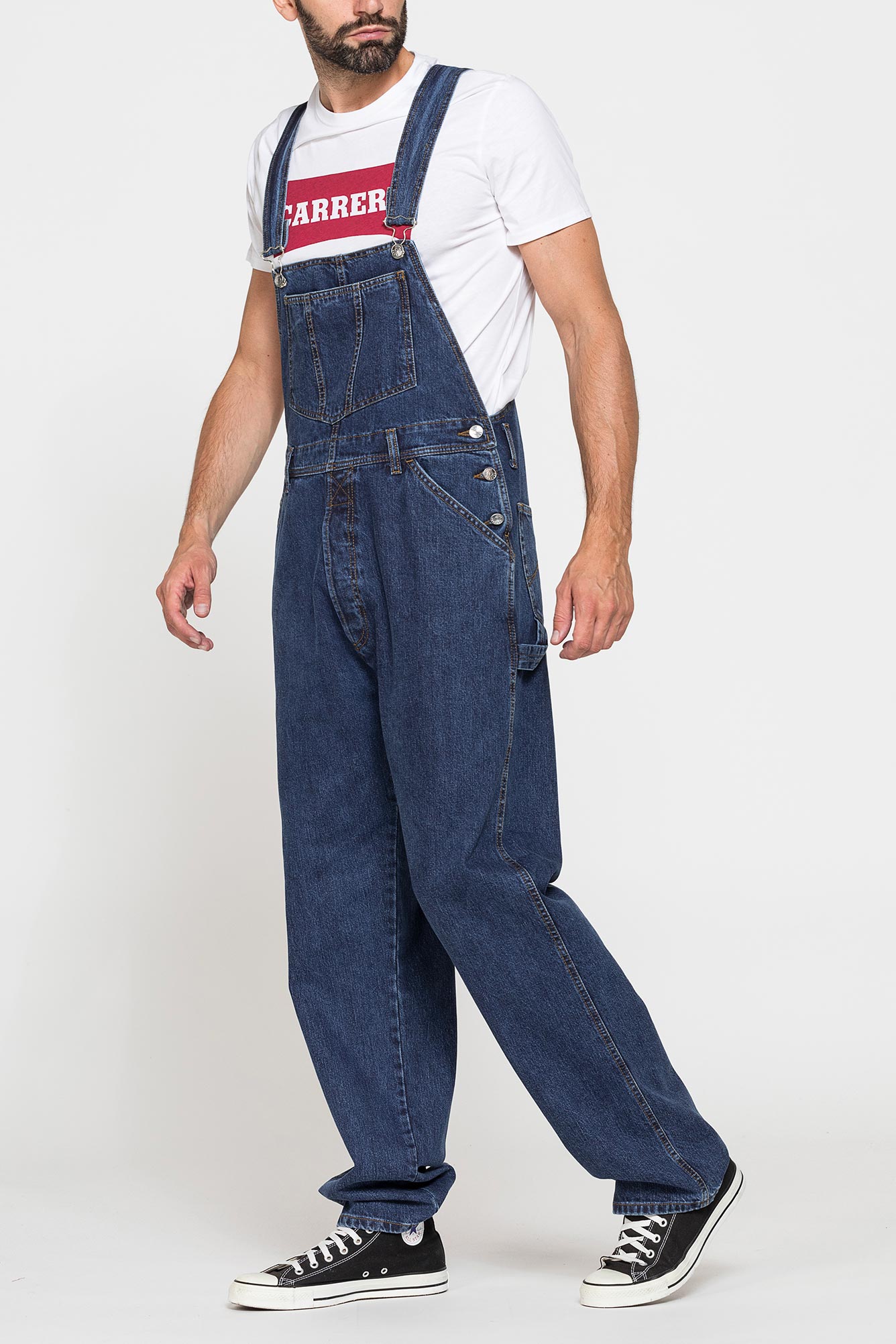 salopette worker in denim pesante old style da 13,5 oz.