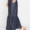 gonna lunga con arricciatura in denim leggero 7oz