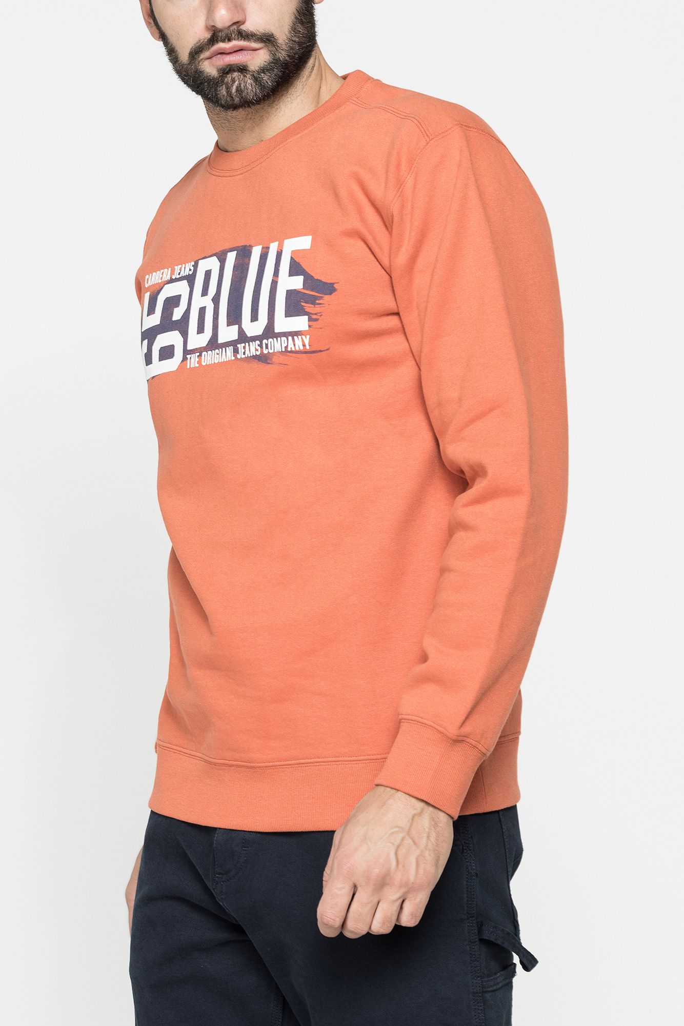 girocollo manica lunga di felpa in misto cotone felpata