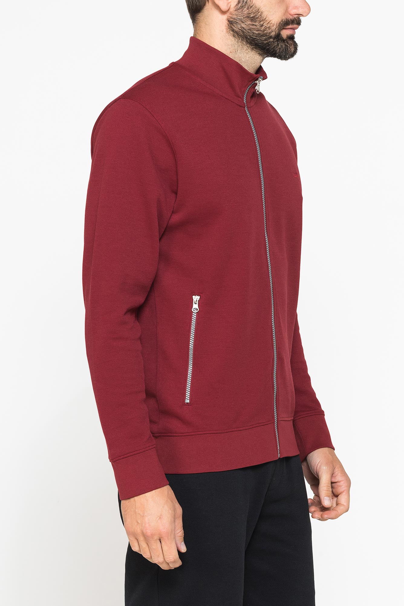 felpa casual full zip in piquet con tasche