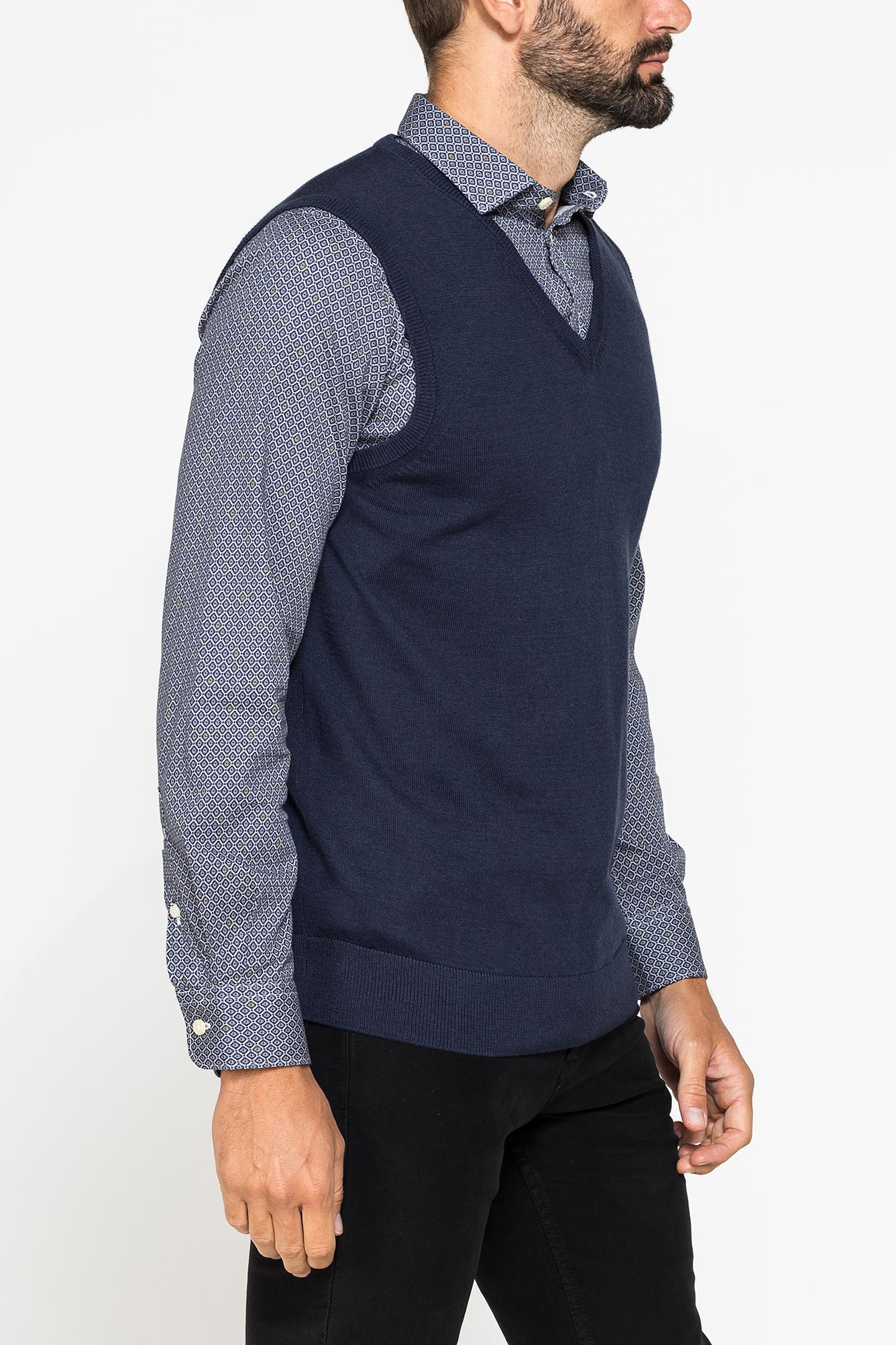 gilet scollo a v in cotone organico e lana merino