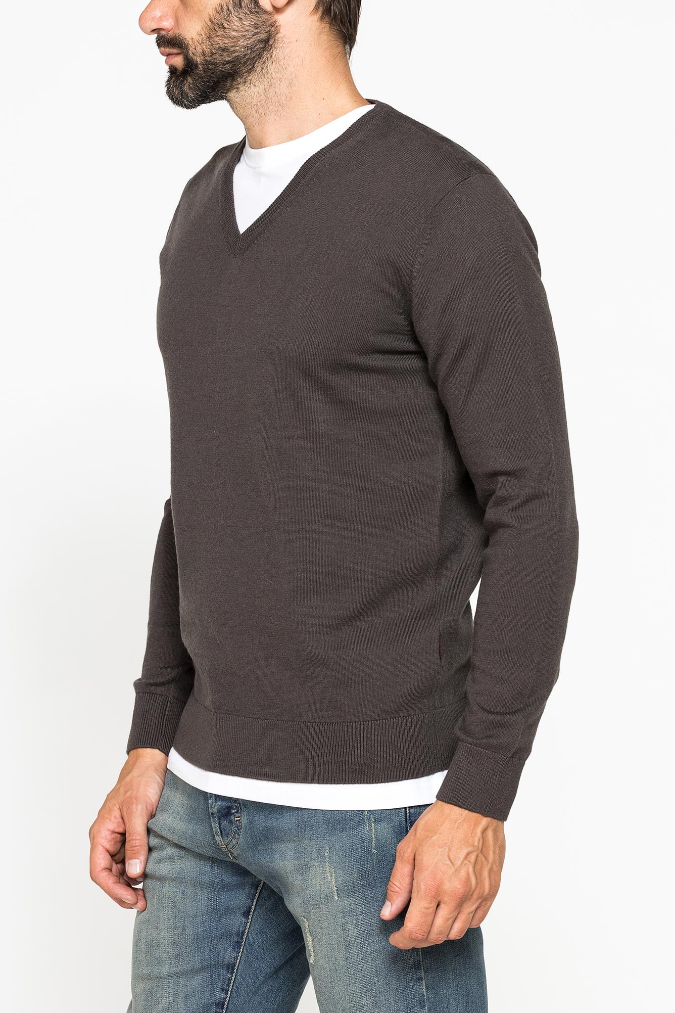 maglia scollo a v in cotone organico e lana merino