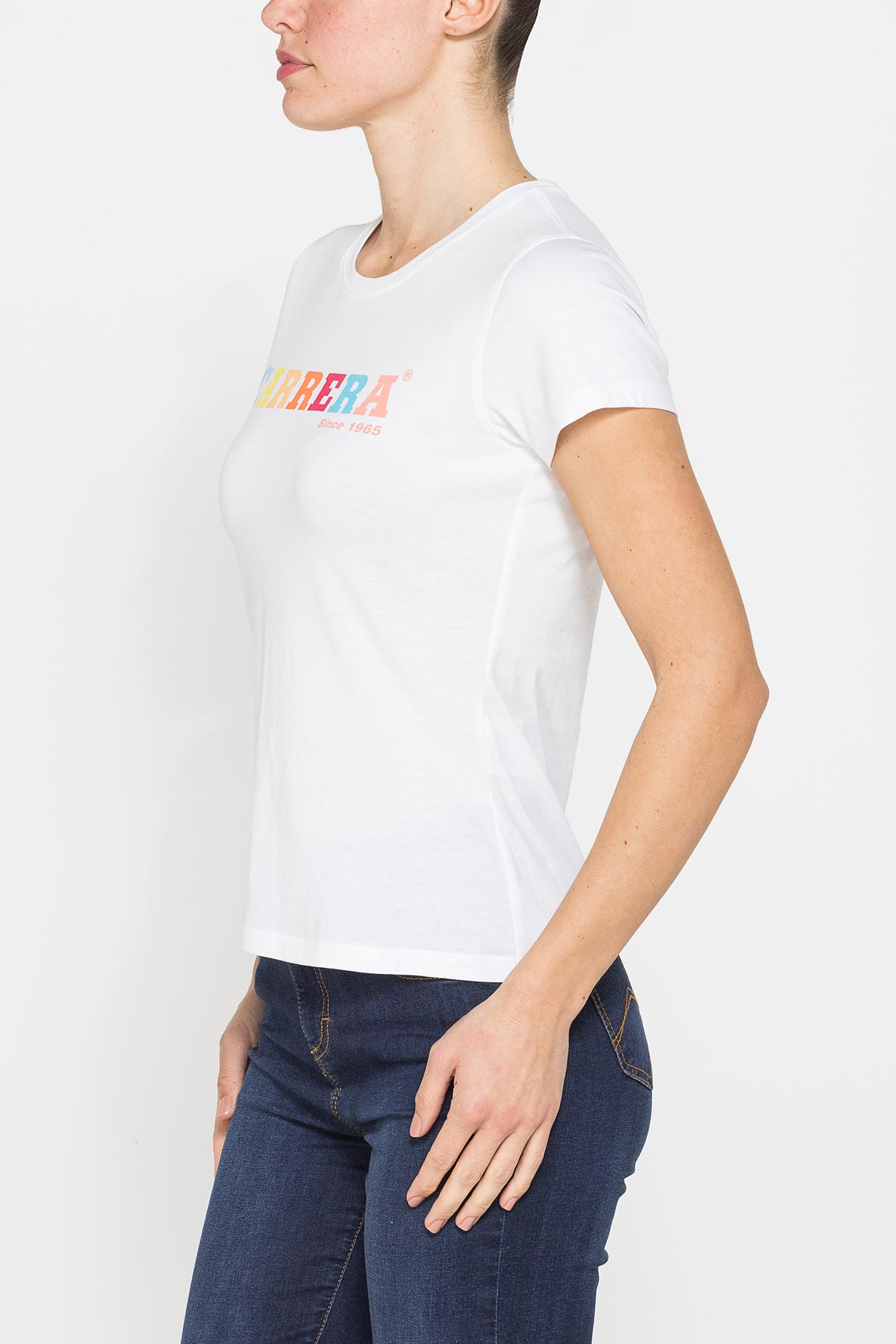 t shirt girocollo con stampa carrera in jersey di puro cotone t shirt girocollo con stampa carrera in jersey di puro cotone