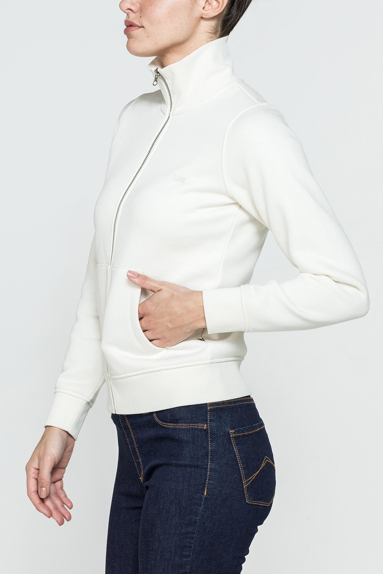 felpa full zip a collo alto in tessuto felpato