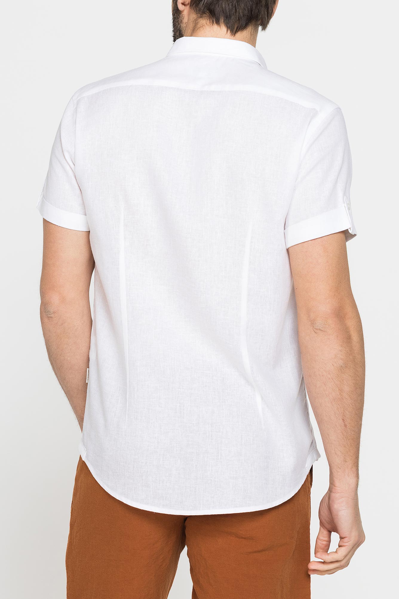 camicia a manica corta in tessuto di lino e lyocell