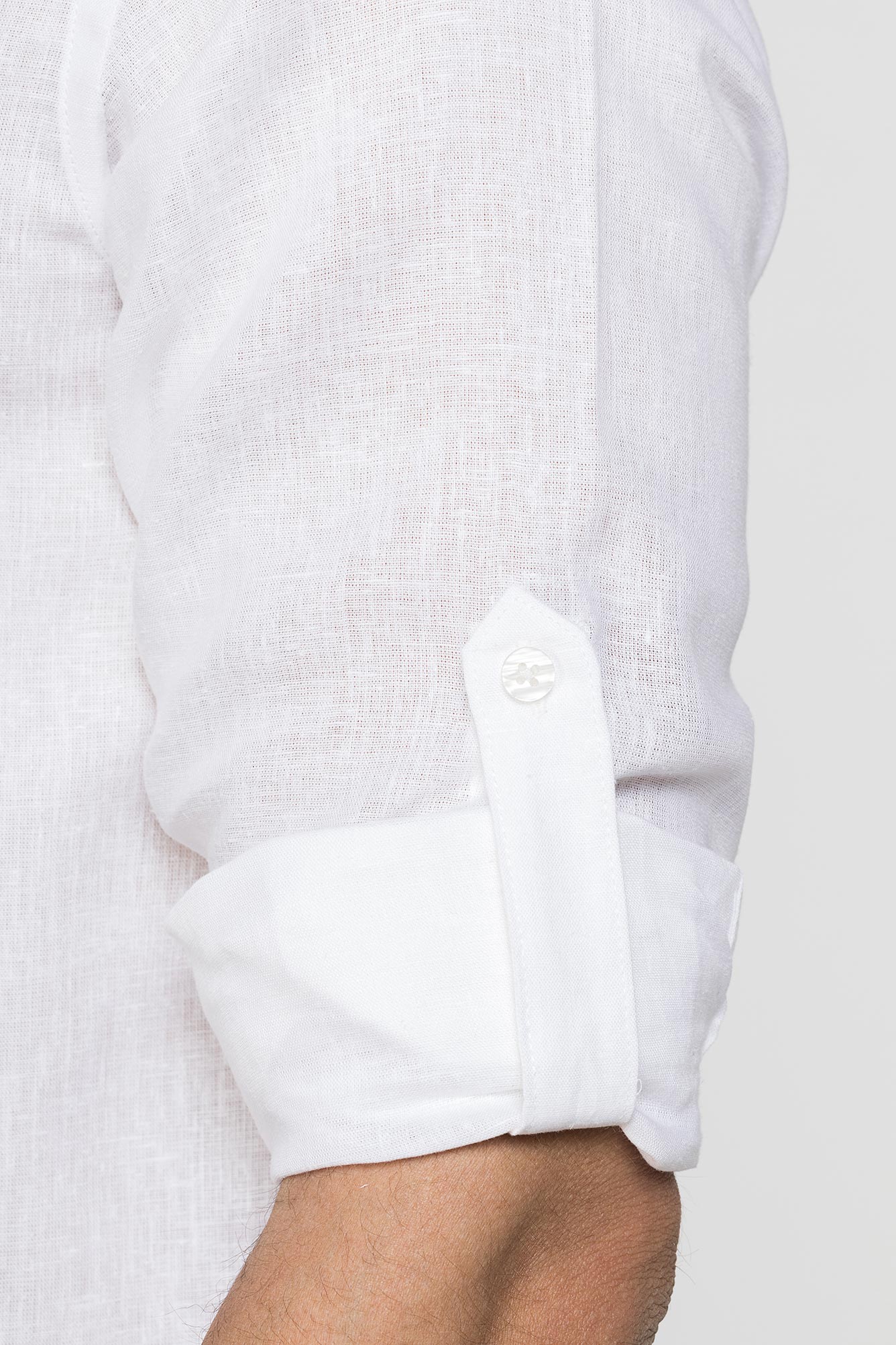 camicia a manica corta in tessuto di lino e lyocell