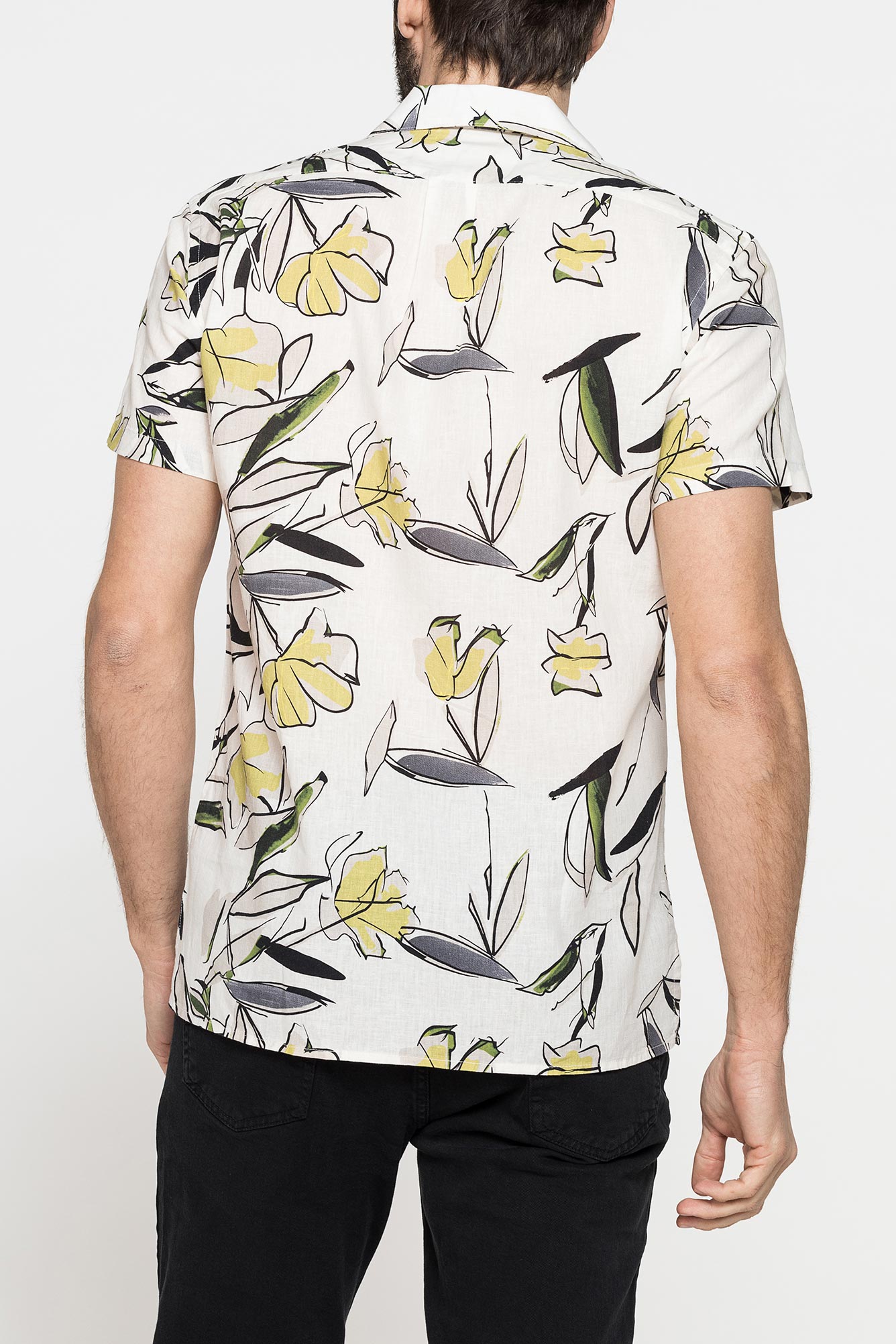 camicia bowling in tessuto tinto filo di lino cotone