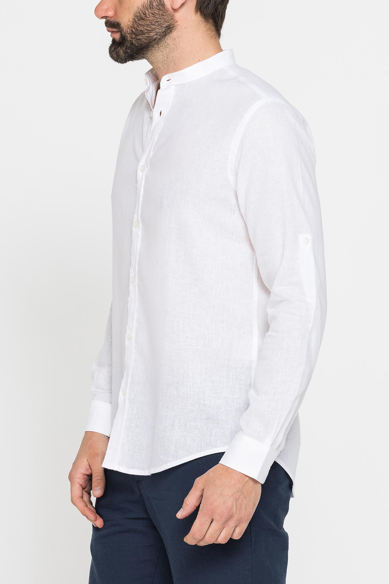 camicia coreana in misto lino e lyocell a tinta unita camicia coreana in misto lino e lyocell a tinta unita