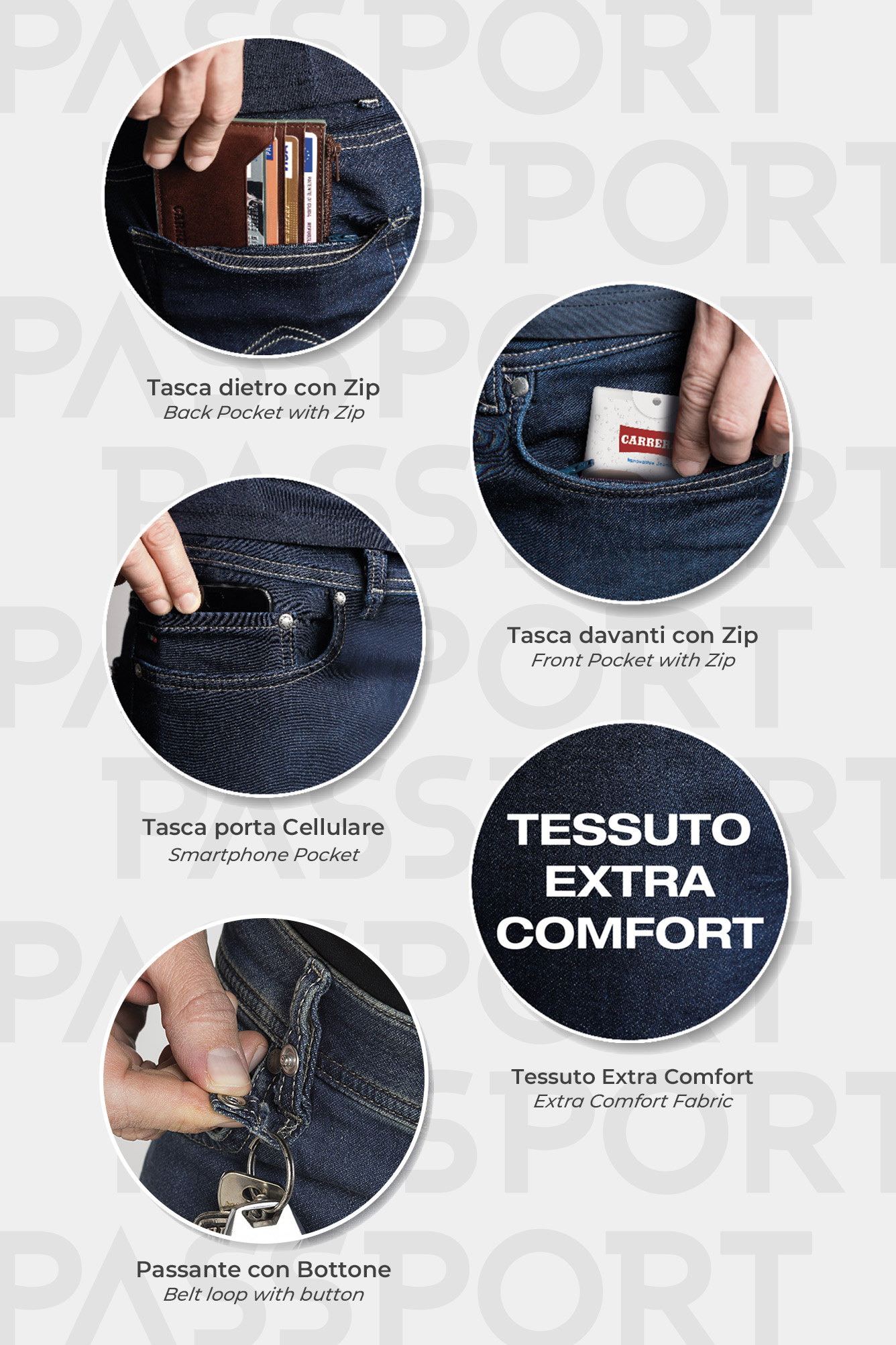 jeans passport da uomo in tessuto denim play da 10 oz. jeans passport da uomo in tessuto denim play da 10 oz.
